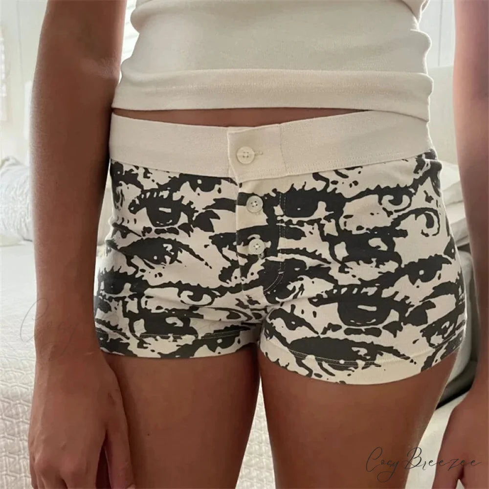 Cotton Print Button Sweatshorts Black / S short-250223