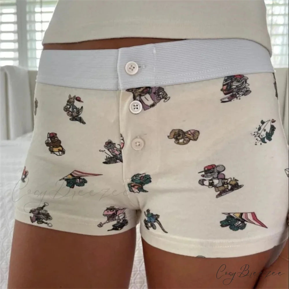 Cotton Print Button Sweatshorts Pink / S short-250223