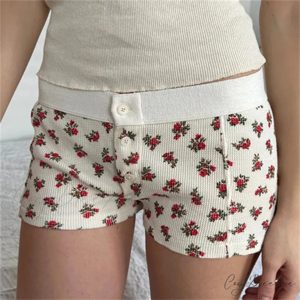 Cotton Print Button Sweatshorts Red / S short-250223