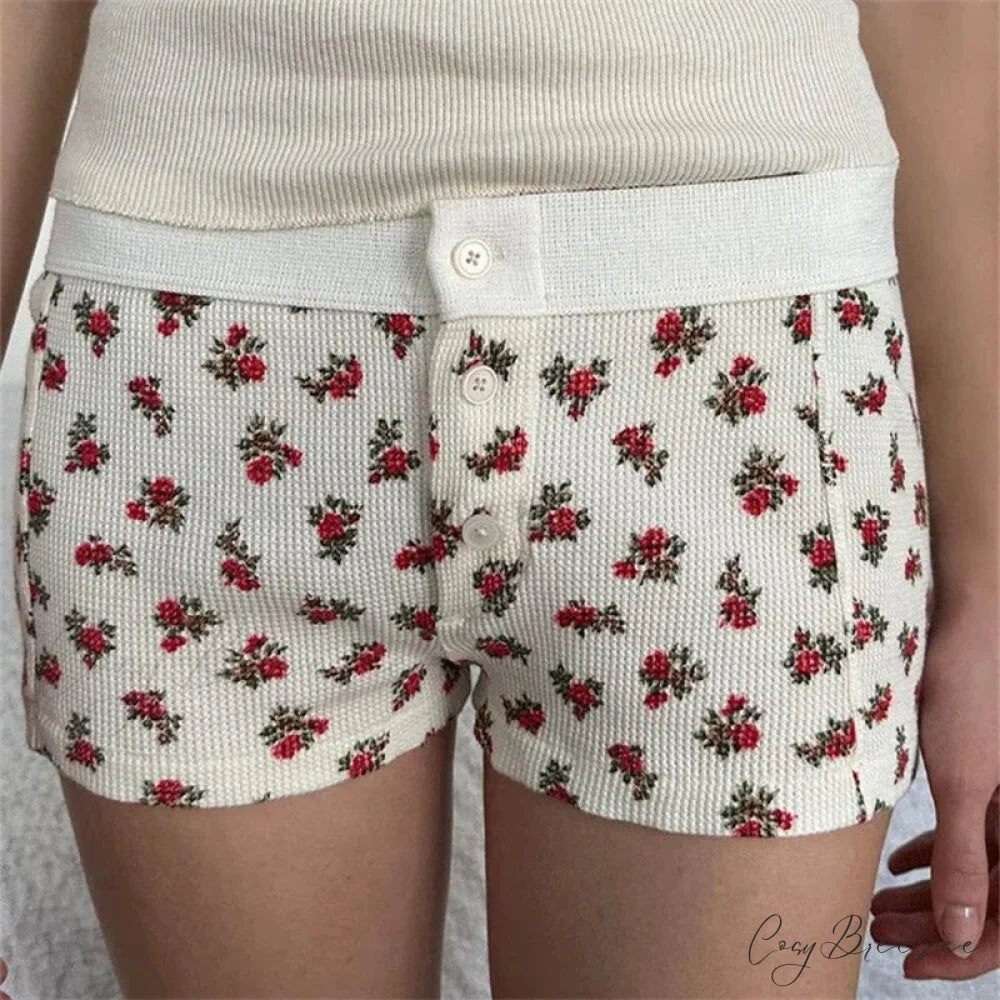 Cotton Print Button Sweatshorts short-250223