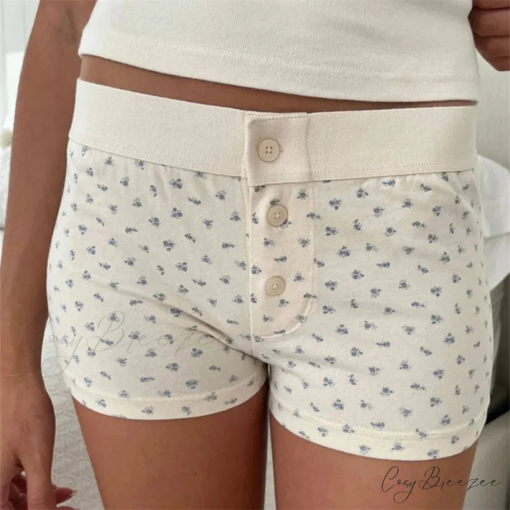 Cotton Print Button Sweatshorts SKY BLUE / S short-250223