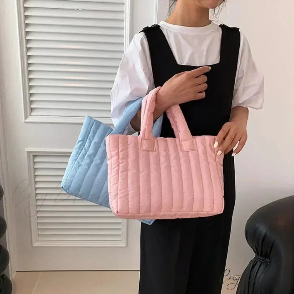 Cotton Quilted Solid Color Commuter Handbag handbag-250126