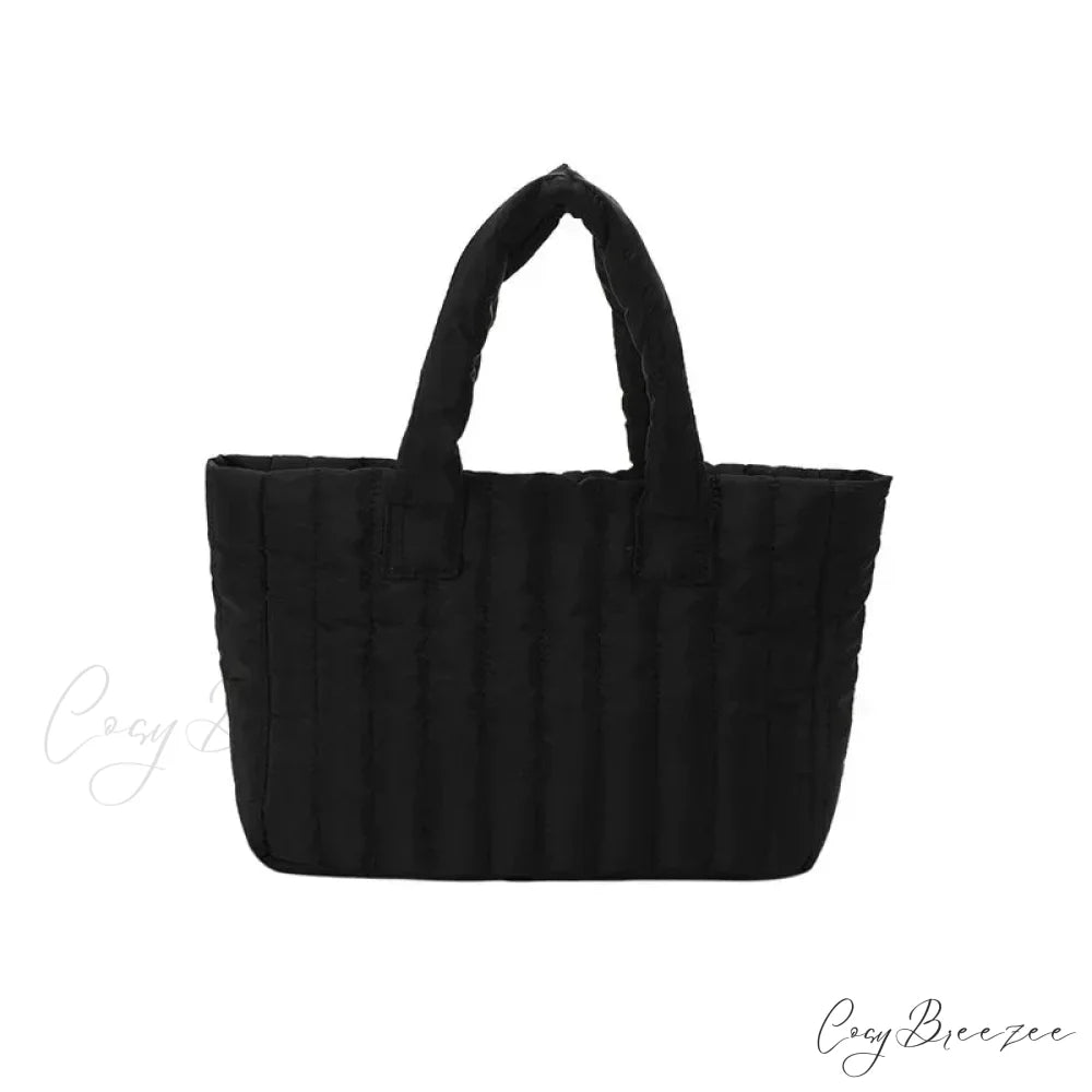 Cotton Quilted Solid Color Commuter Handbag Black handbag-250126
