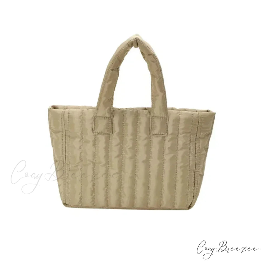 Cotton Quilted Solid Color Commuter Handbag Khaki handbag-250126