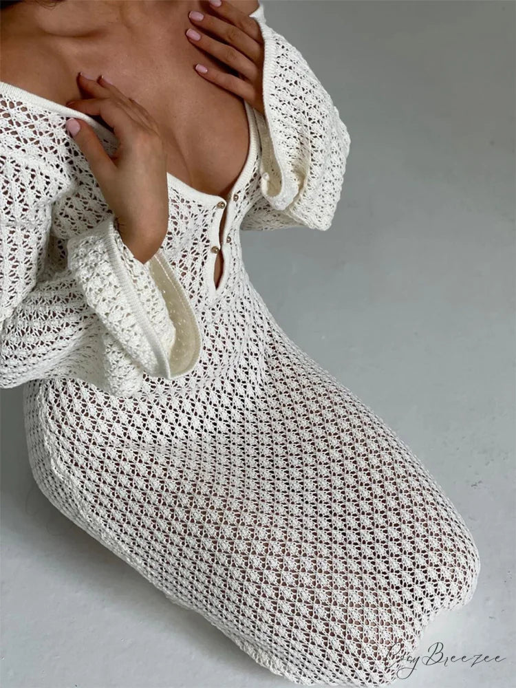 Cover Up Long Sleeve Modern Open Back Long Dress