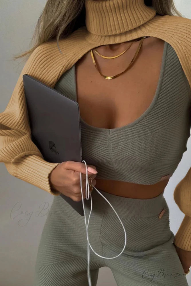 Cover-up Solid Knit Ribbed Turtleneck Sweater