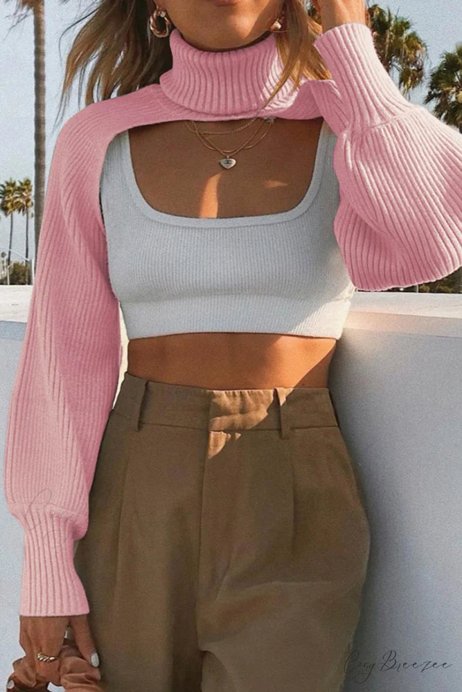 Cover-up Solid Knit Ribbed Turtleneck Sweater