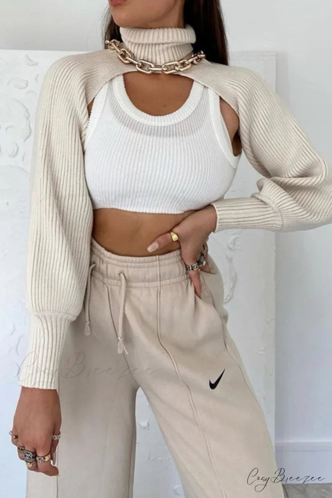 Cover-up Solid Knit Ribbed Turtleneck Sweater White / One Size