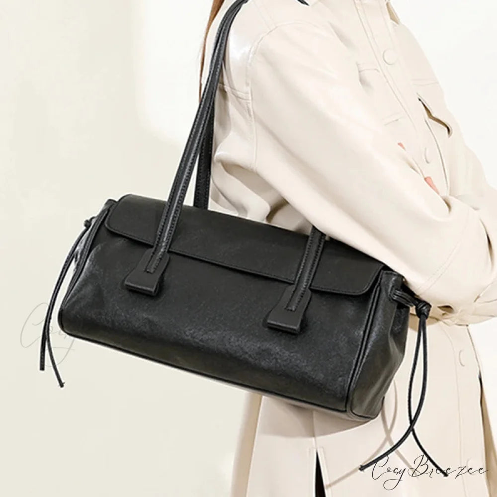 Cow Genuine Leather Luxury Satchel Black shoulder-250126