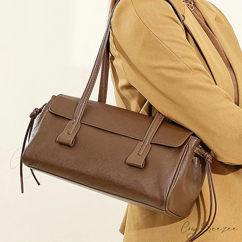 Cow Genuine Leather Luxury Satchel Brown shoulder-250126