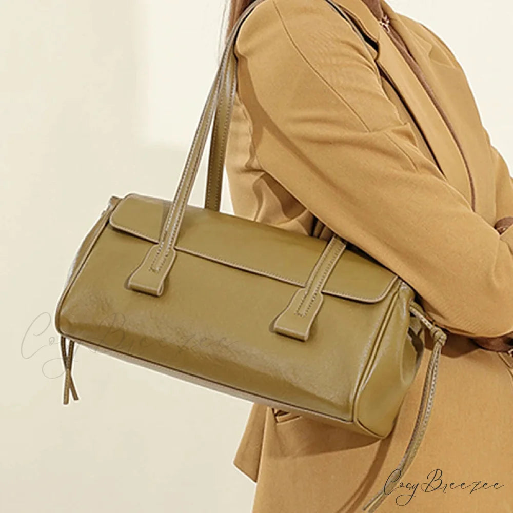 Cow Genuine Leather Luxury Satchel Green shoulder-250126