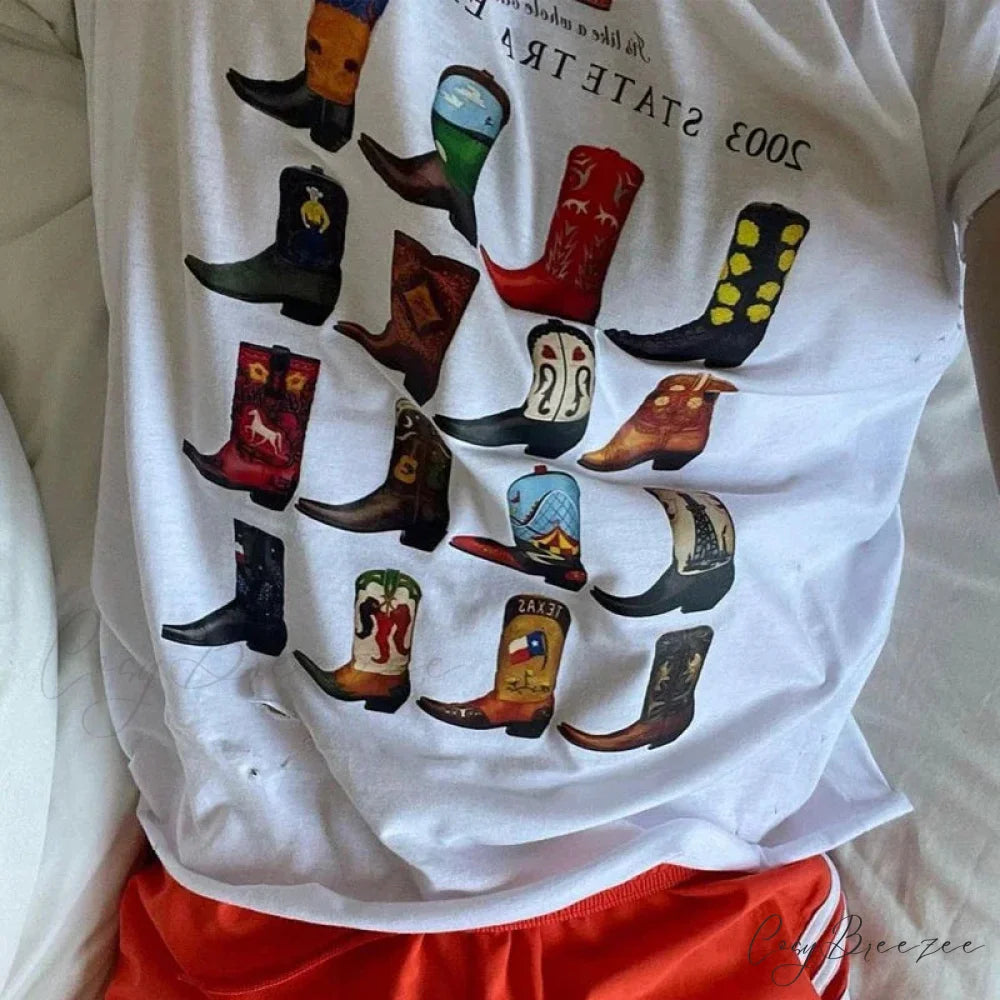 Cowboy Boots Throwback Graphic Tee WHITE / S t-shirt-250223