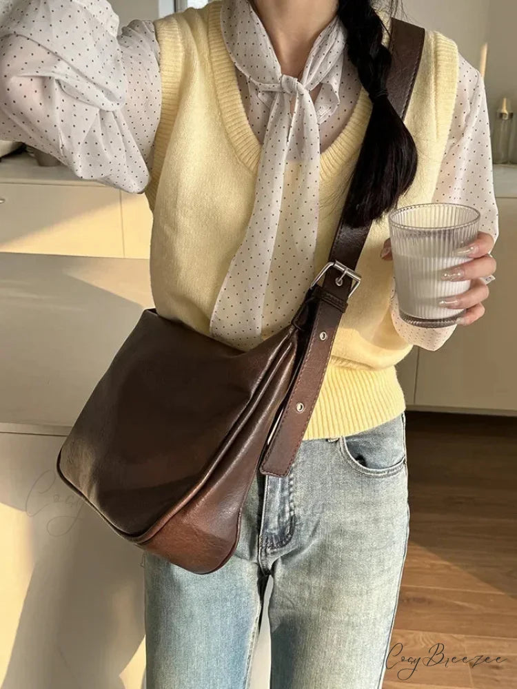 Cowhide Luxury Messenger Crossbody Bag Coffee-2 / 22x30x10cm crossbody-250126