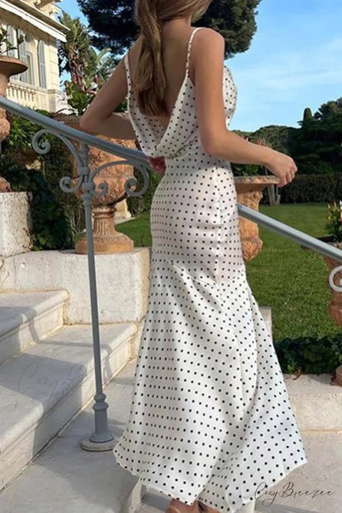 Cowl Neck Slit Dress with Polka Dots White / L