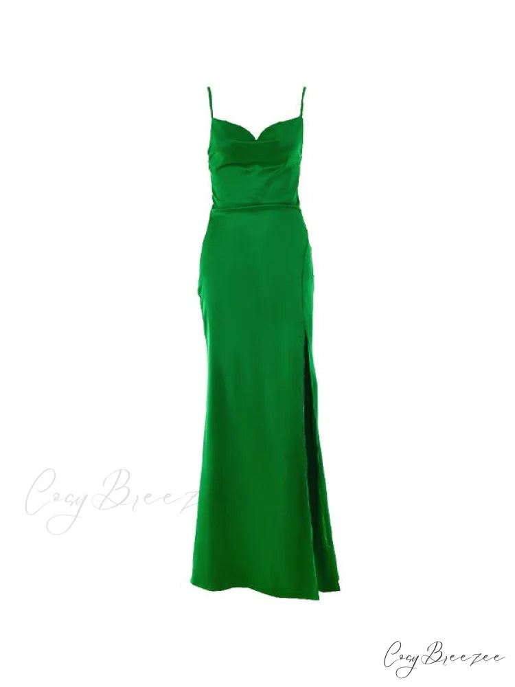 Cowl Neck Split Trendy Party Maxi Dress