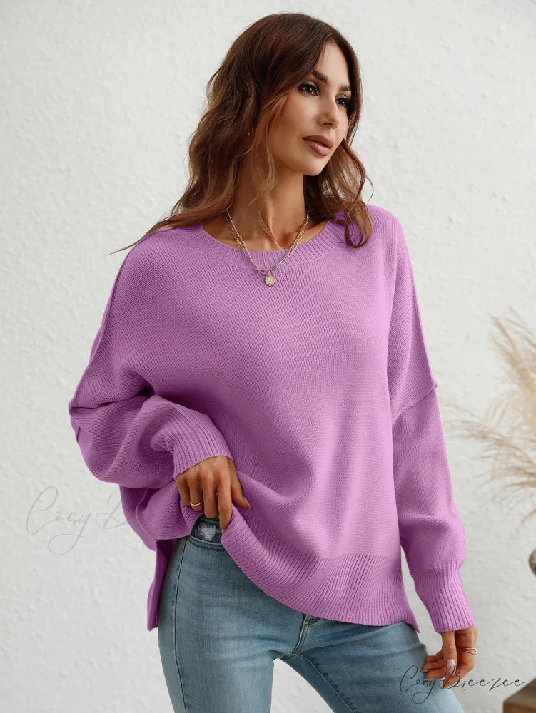Cozy Stylish Elegant Chic Casual Comfortable Soft Warm Sweater Violet / S