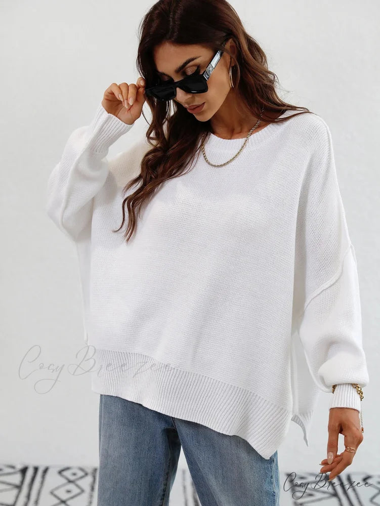 Cozy Stylish Elegant Chic Casual Comfortable Soft Warm Sweater WHITE / S
