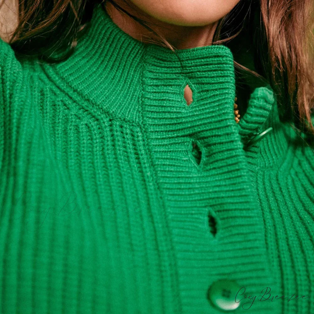 Cozy Warm Jacquard Long Sleeve Button Female Casual Christmas Sweater
