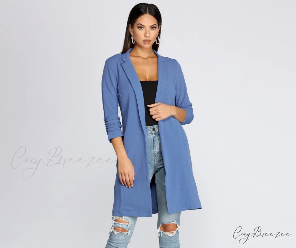 Crepe Longline Blazer for Boss Babes BLUE / S