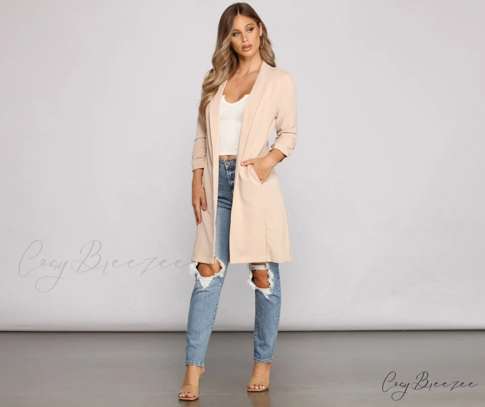 Crepe Longline Blazer for Boss Babes KHAKI / S