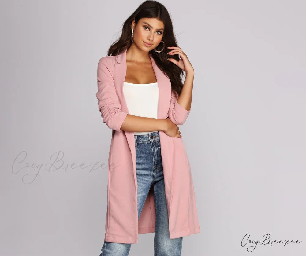 Crepe Longline Blazer for Boss Babes PINK / S