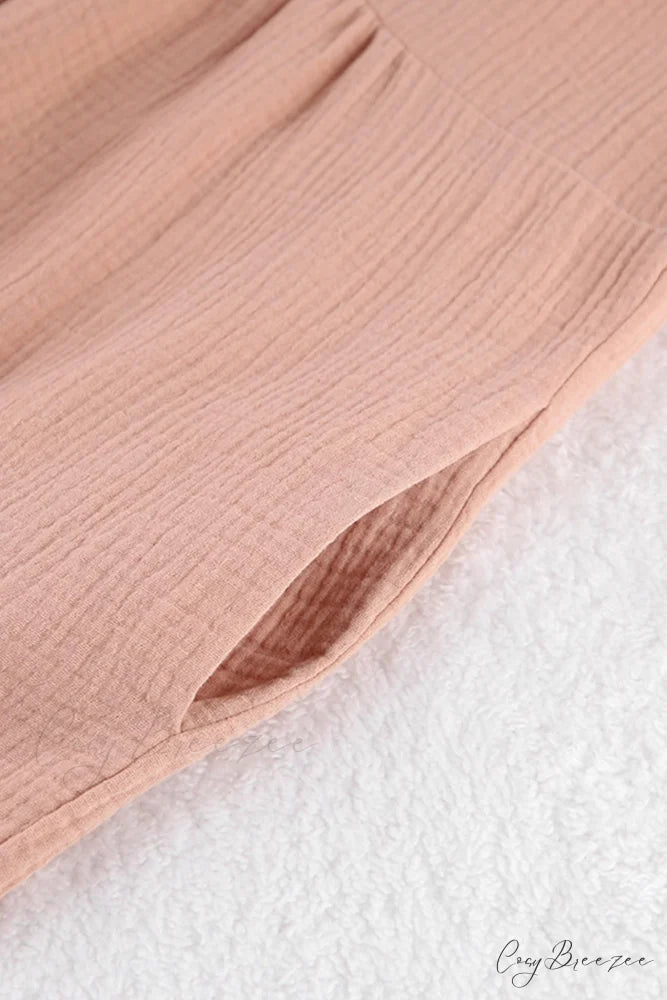 Crepe V Neck Puff Sleeve Loose Dress