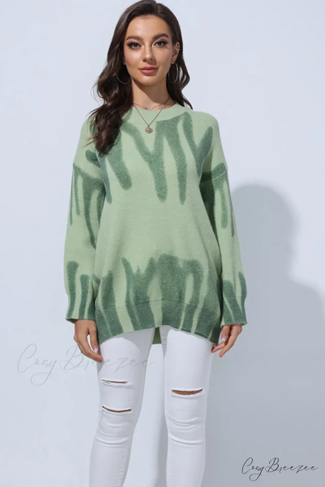 Crew Neck Jumper with Pattern Spring Green / One size