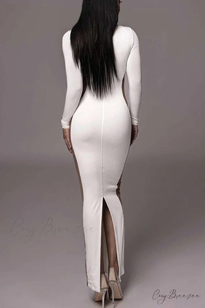 Crew Neck Long Sleeve Slit Midi Dress