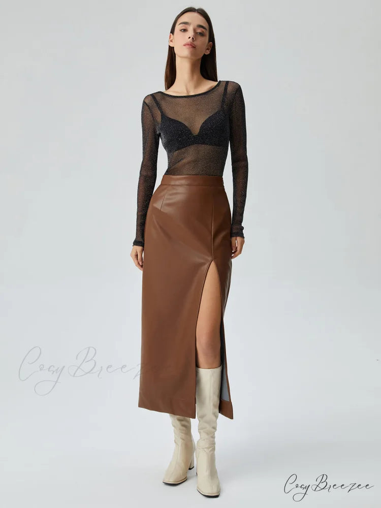 Crew Neck Sequined Trendy Long Sleeve Mesh Shirt