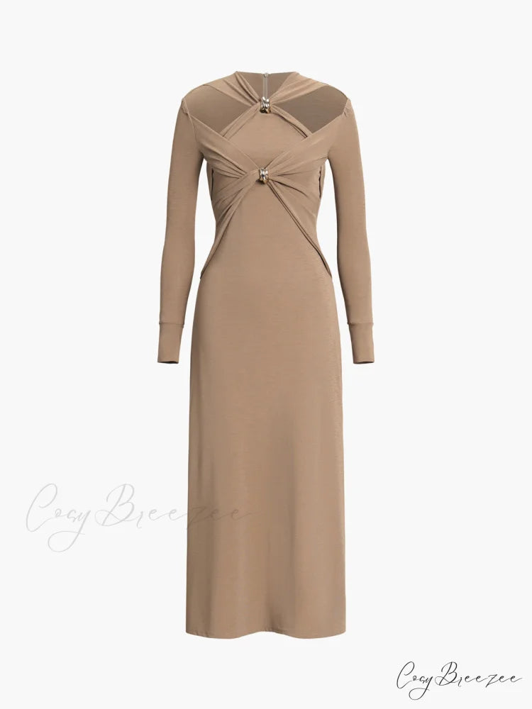 Criss Cross Cut Trendy Out Long Dress