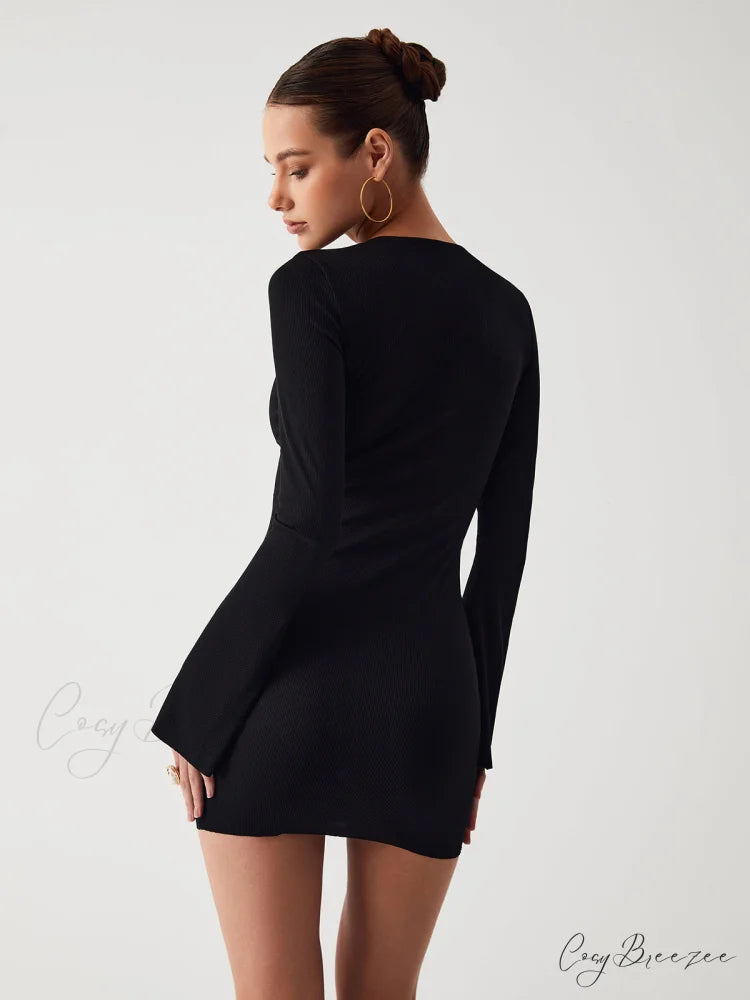 Criss Cross Long Trendy Sleeve Short Dress