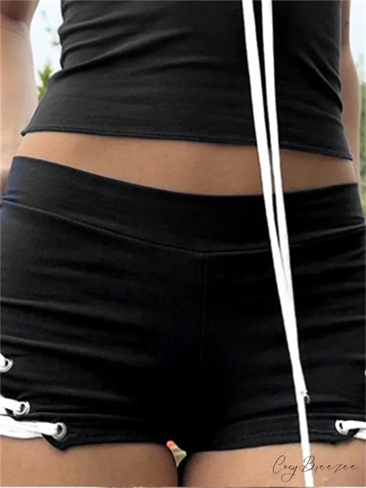 Criss-Cross Tie-Up Hollow Shorts short-250223