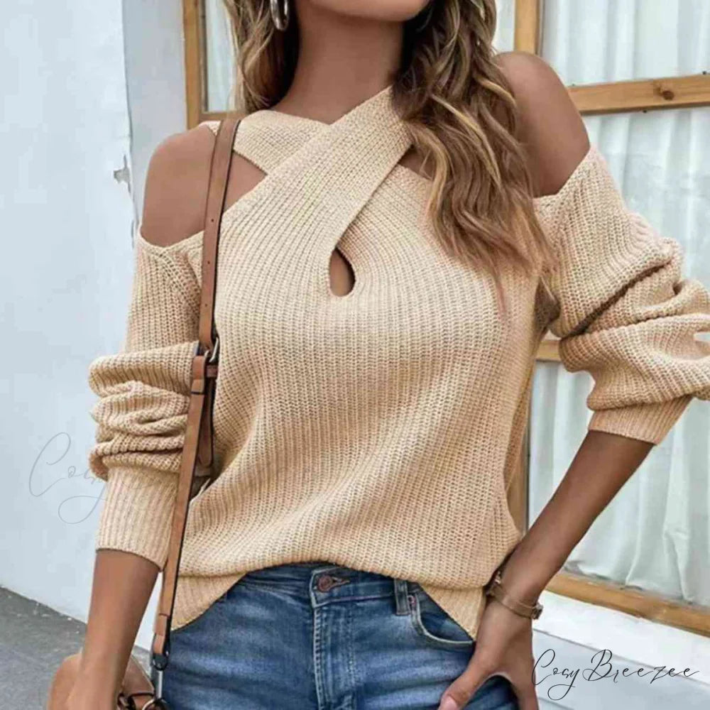 Crisscross Cold-Shoulder Sweater