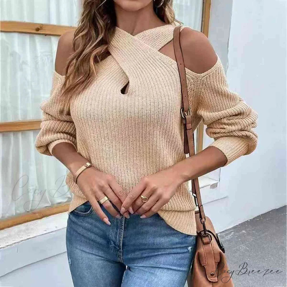 Crisscross Cold-Shoulder Sweater Cream / S