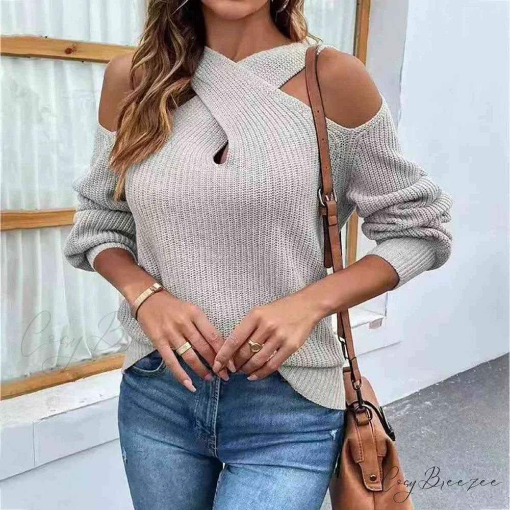 Crisscross Cold-Shoulder Sweater Heather Gray / S