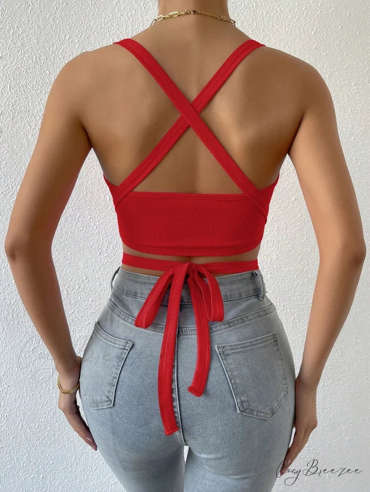 Crisscross Tie Backless Crop Cami Top