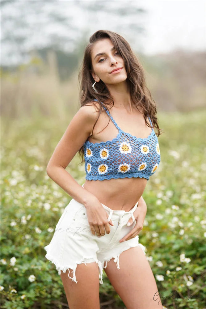 Crochet Cami Cropped Flowered Top