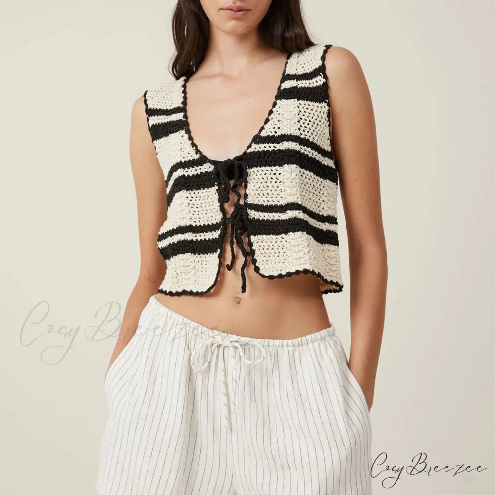 Crochet Hollow V-Neck Crop Top croptop-250223