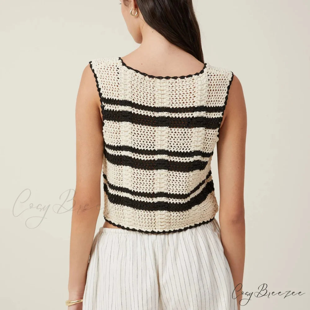 Crochet Hollow V-Neck Crop Top croptop-250223