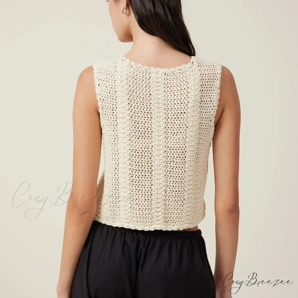 Crochet Hollow V-Neck Crop Top croptop-250223