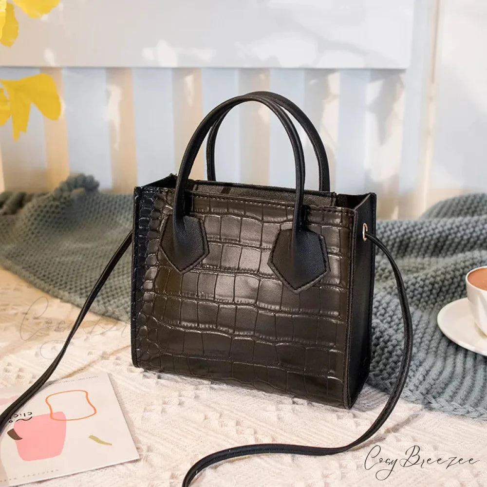 Crocodile Pattern Mini Luxury Womens Crossbody Handbag Black handbag-250126