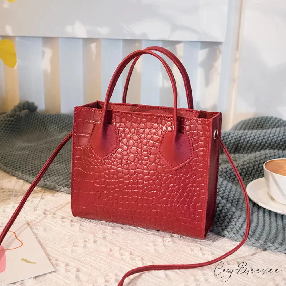 Crocodile Pattern Mini Luxury Womens Crossbody Handbag Red handbag-250126