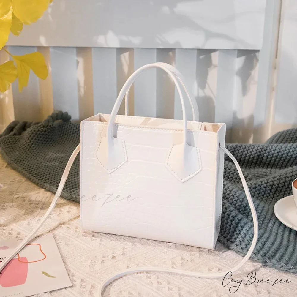Crocodile Pattern Mini Luxury Womens Crossbody Handbag White handbag-250126