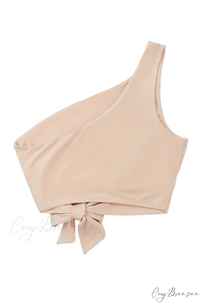 Crop Khaki One Tie Shoulder Side Top