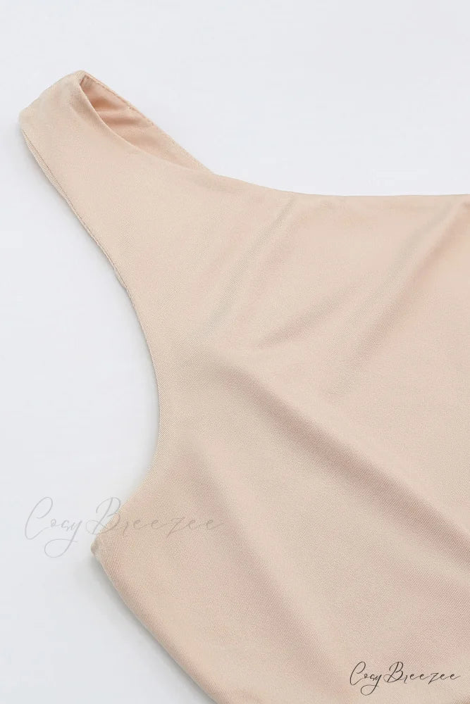 Crop Khaki One Tie Shoulder Side Top
