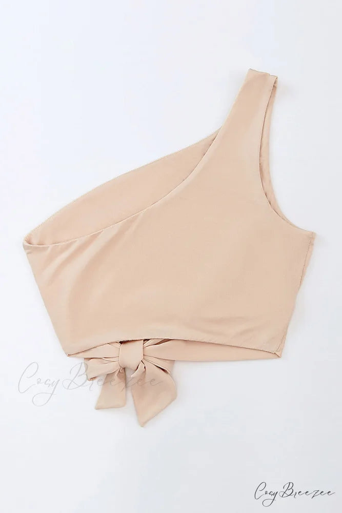 Crop Khaki One Tie Shoulder Side Top