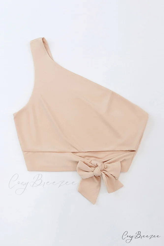 Crop Khaki One Tie Shoulder Side Top