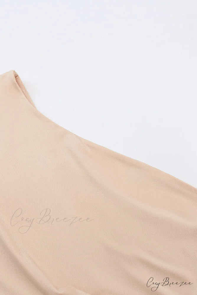 Crop Khaki One Tie Shoulder Side Top