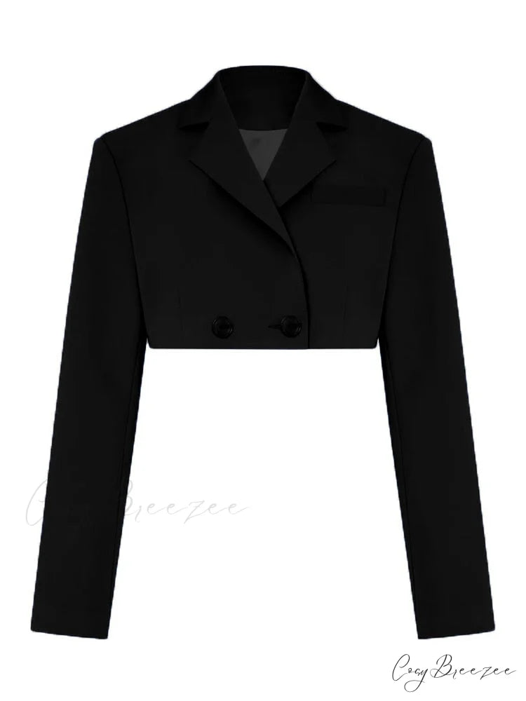 Cropped Blazer And Charming Pleated Mini Skirt Set Only Black Coat / S