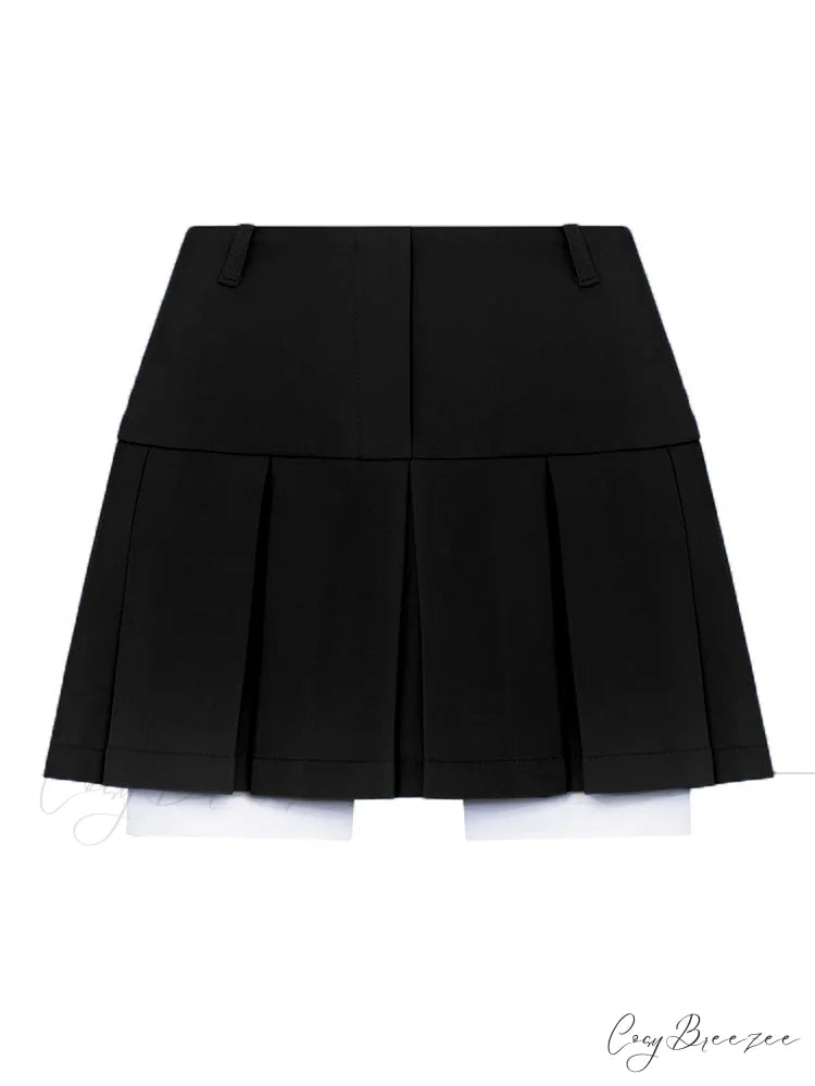 Cropped Blazer And Charming Pleated Mini Skirt Set Only Black Skirts / S